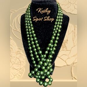 NWOT ✨🟢❇️ Glass GREEN PEARLS 3 Strand Long Necklace 20/24/26” ✨🟢❇️✨